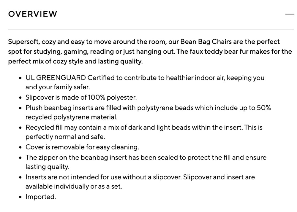 Pottery Barn Teen Teddy Bear Faux Fur Bean Bag Slipcover Only Lg Ivory NEW $169