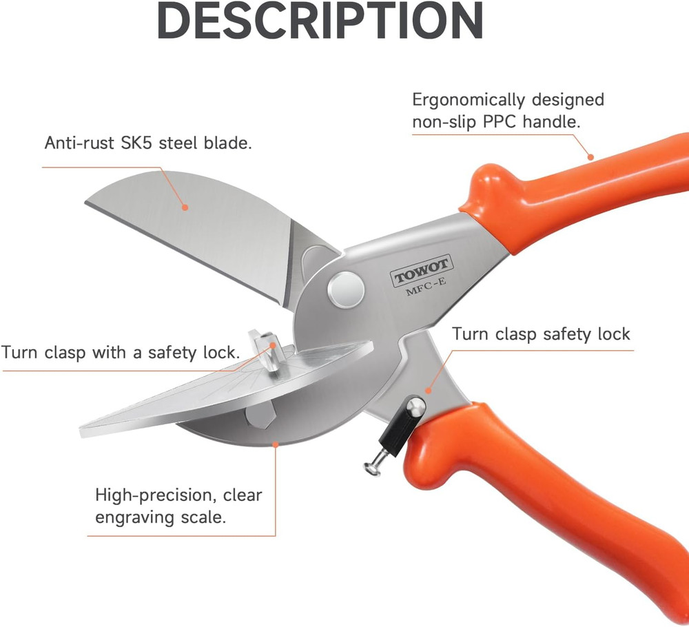 Sharp Multi Angle Miter Shear Cutter, Adjustable at 45 to 135 Degree with Safety