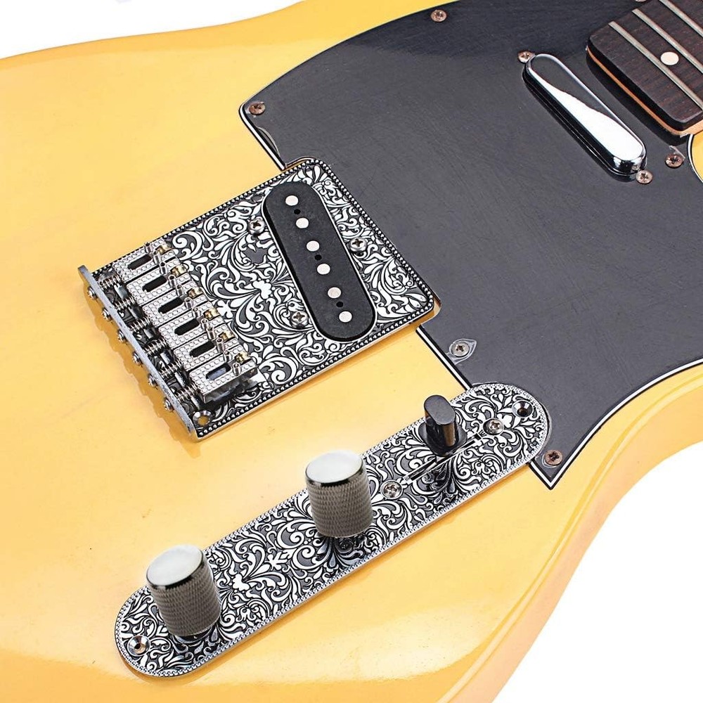 Black Telecaster Replacement Hardware Kit: Bridge Control Plate & Pickup Set