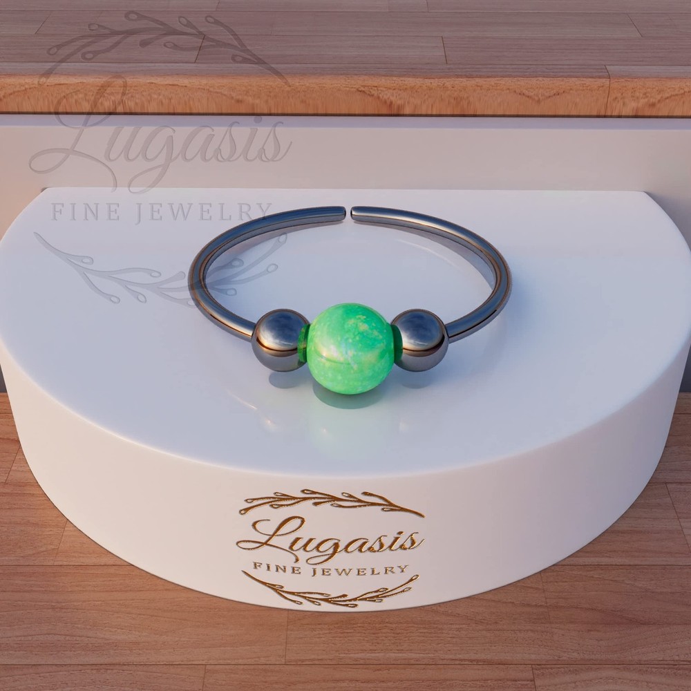 Black silver helix 3mm opal Green Opal
