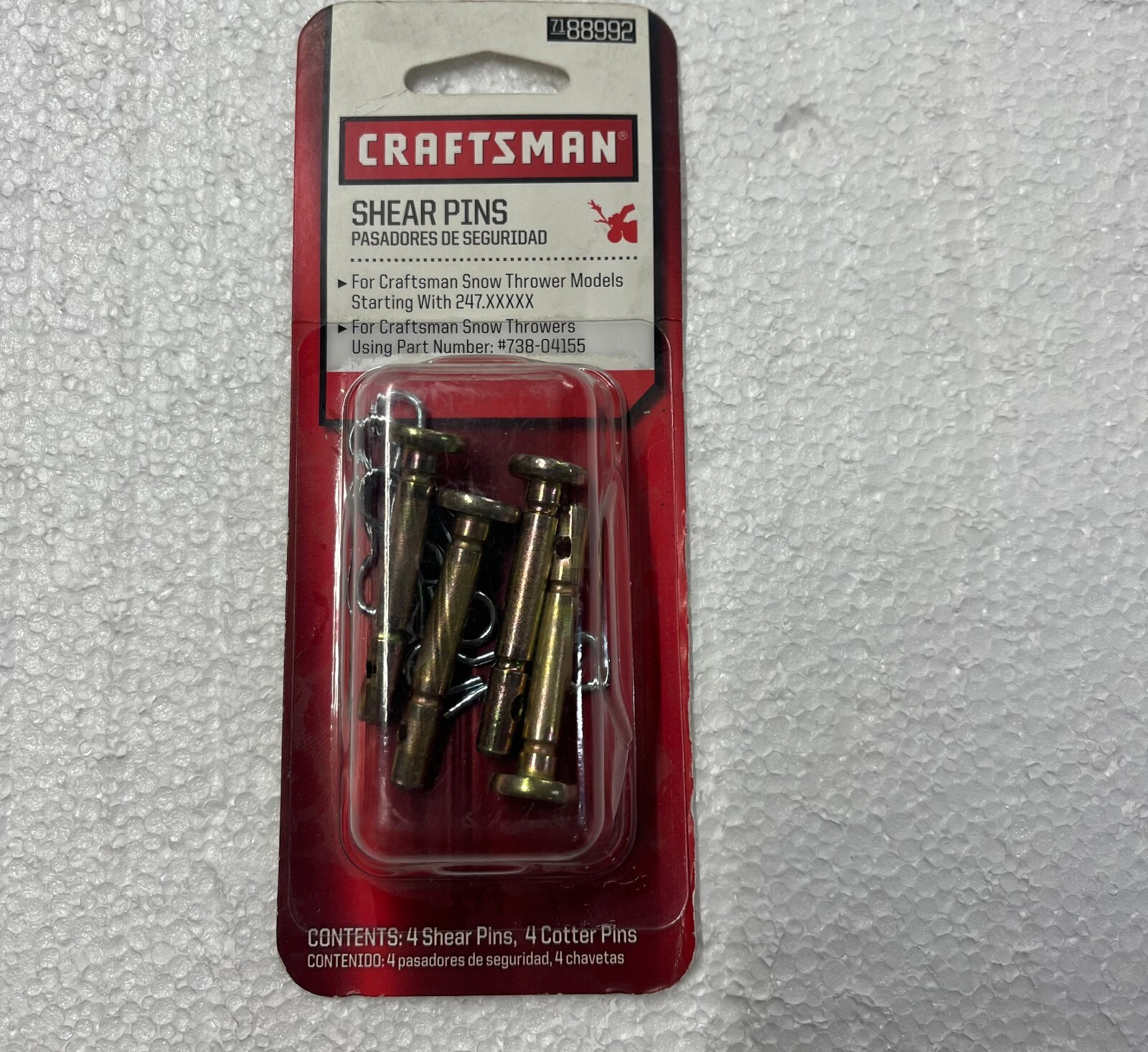 Craftsman Snowblower Shear Pins 88389 Contains (4) 738-04155 and (4)714-04040