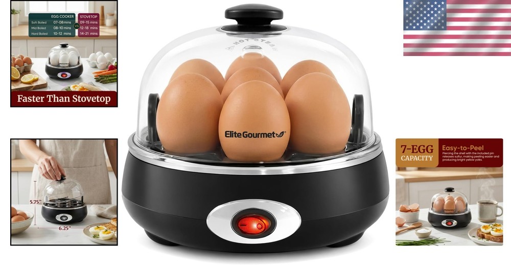 Rapid Egg Cooker 7‑Egg Capacity Charcoal Grey Auto Shut‑Off Timer Buzzer Omelet