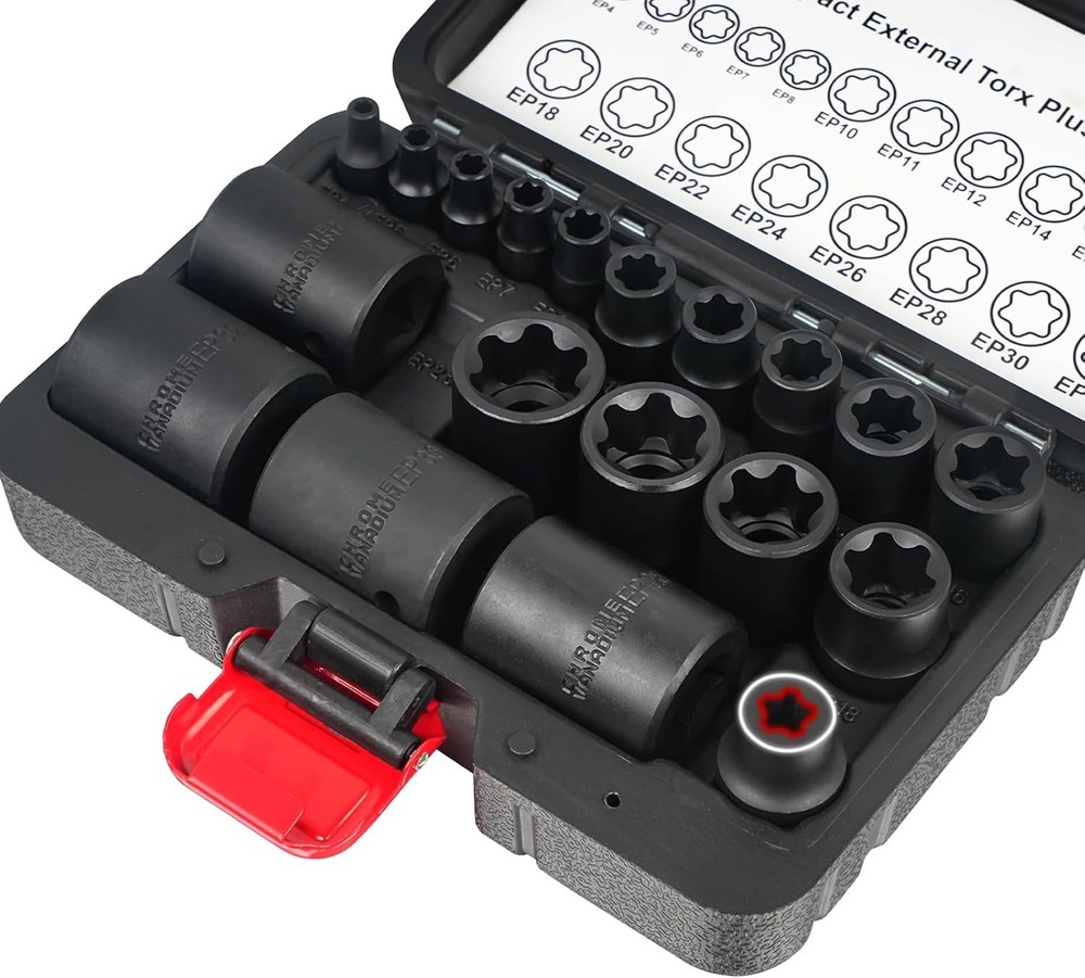 BILITOOLS External Torx Plus Socket Set, 6 Point EP4-EP8, EP10-12, EP14, EP16, E