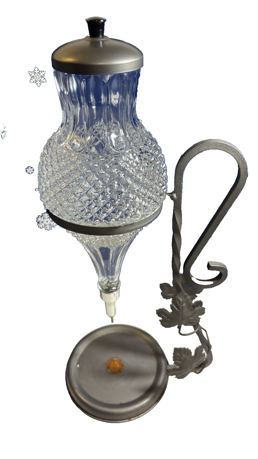 Italian Wine Aerator Dispenser - Crystal Glass w/Grapevine Wrought Iron Stand