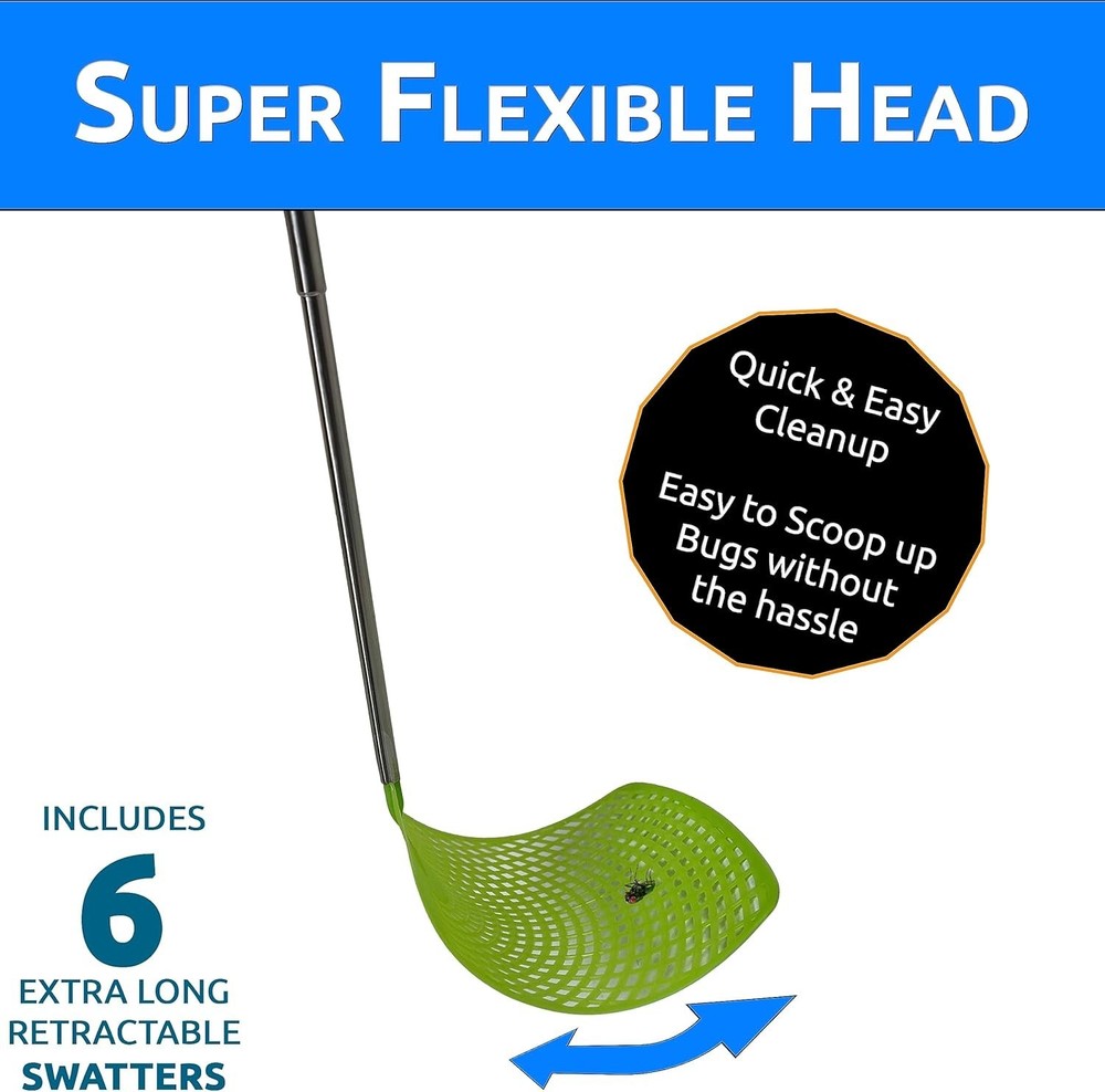 Bug & Fly Swatter – Retractable Extra Long Extendable Handle 6 Pack Fly Swatt...