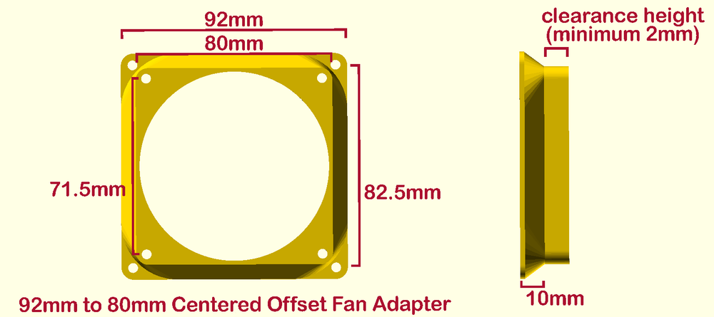 92mm to 80mm CENTERED OFFSET Computer Fan Adapter Converter Change Mounting PC