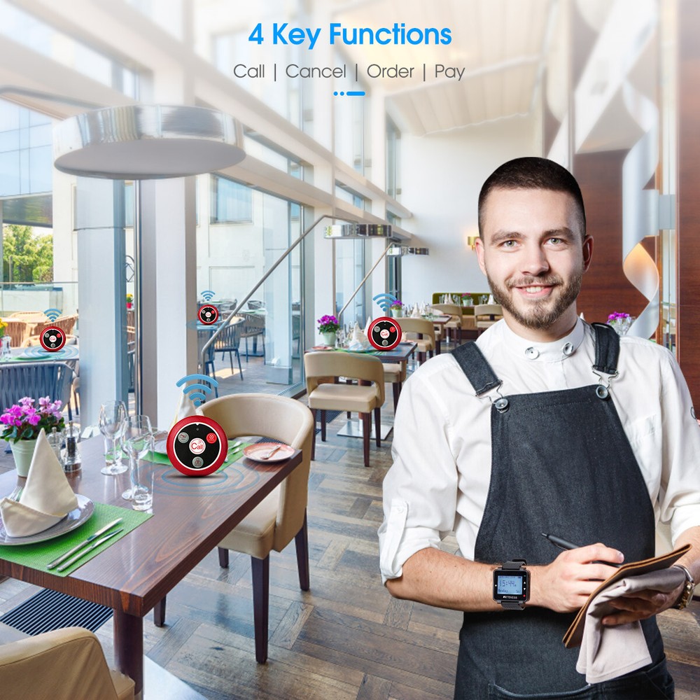 Retekess T128 Restaurant Wireless Calling System Host 3 Watch 20 Call Button bar