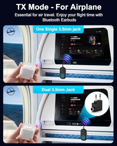Bluetooth 5.3 Transmitter Receiver, Airplane Bluetooth Adapter for 2