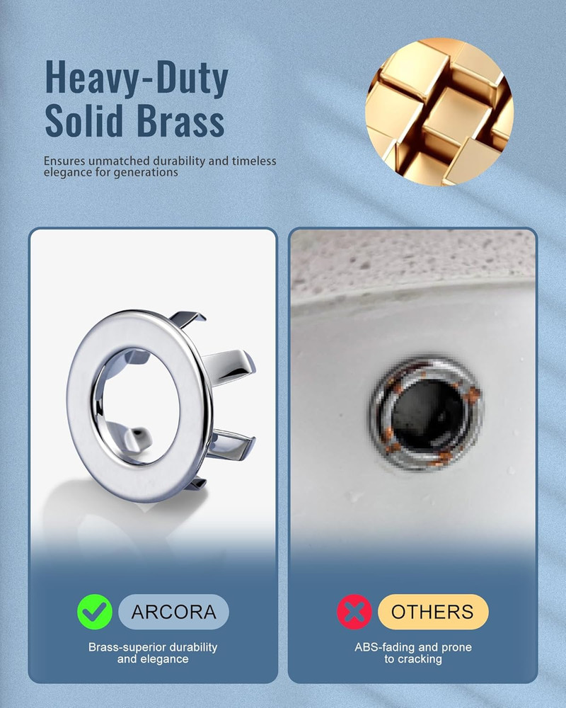 Sink Overflow Ring Chrome: 2 Pack Solid Brass Bathroom Vessel Sink Overflow Cove