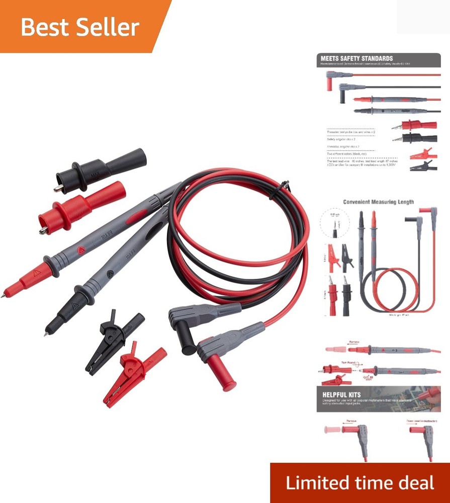 Durable Multimeter  Lead Kit with Threaded Alligator Clips - IEC Certified