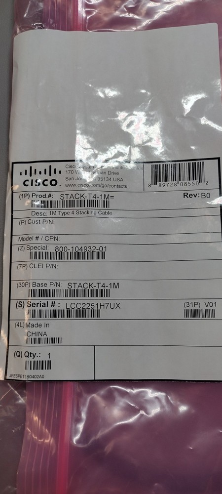 Cisco STACK-T4-1M 1m Black Stacking Cable Round Connector 800-104932-01