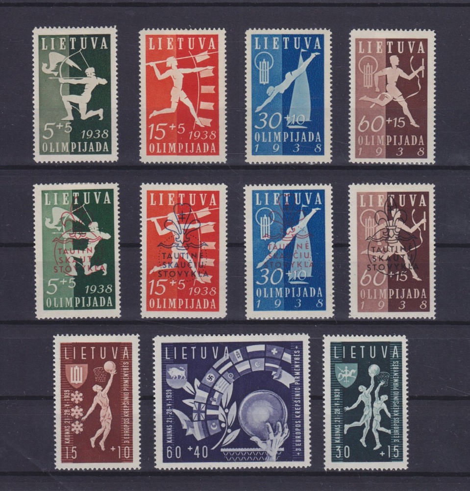 LITHUANIA 1938/1939, SPORT, 3 COMPLETE SETS, MLH *