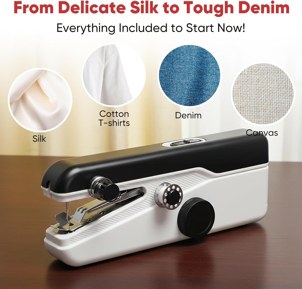 Handheld Sewing Machine Mini Portable Electric Stitcher Quick Repairs 2-Speed