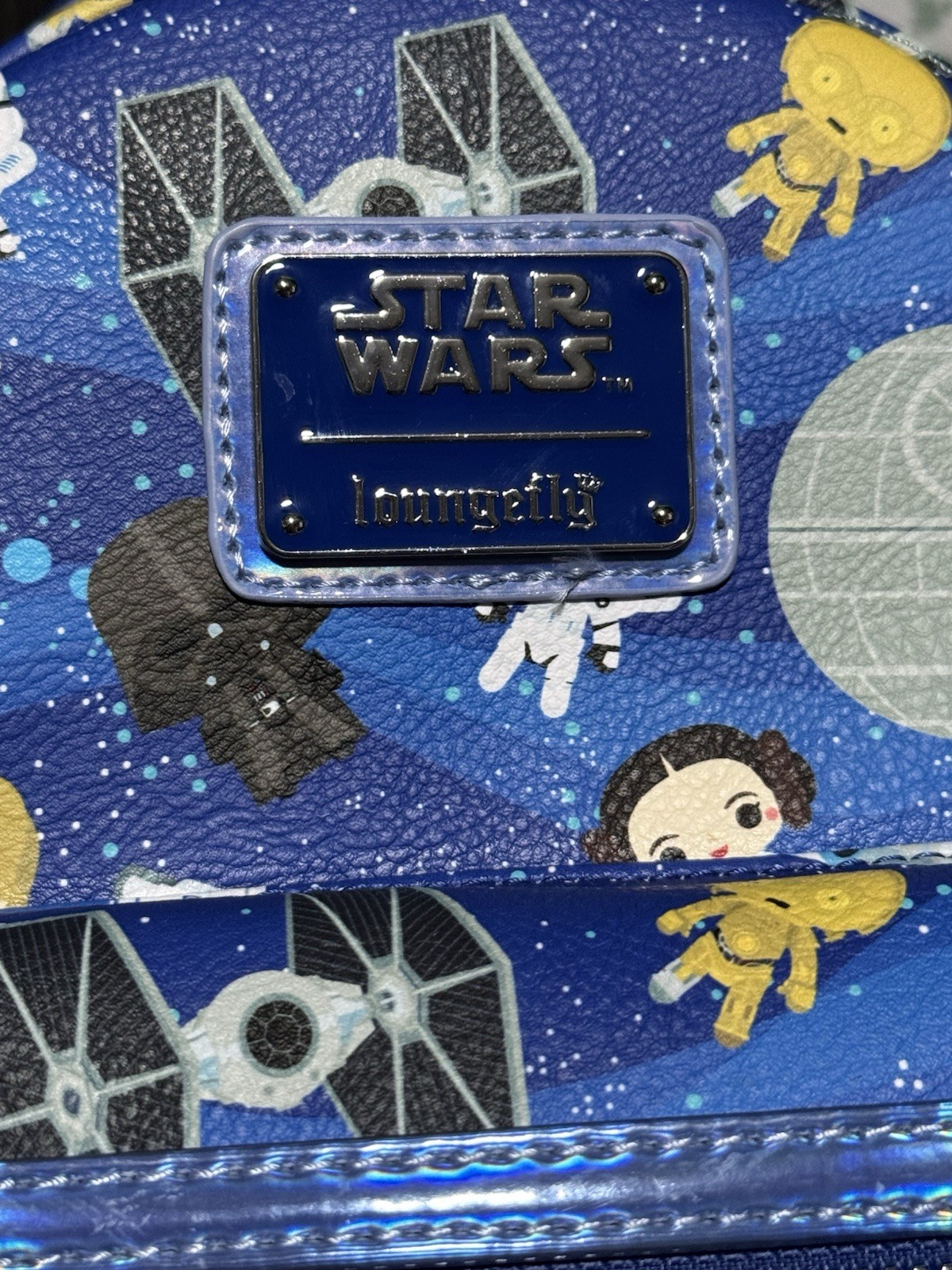 Star Wars Disney Parks Iridescent Loungefly Chibi Backpack Death X-Wing Leia EUC
