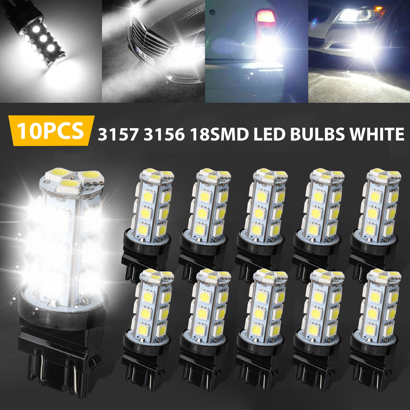 10pcs 3157 3156 18SMD LED Reverse Tail Brake Turn Signal Light Bulbs 6000K White