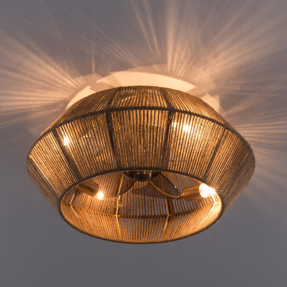 Rattan Caged Flush Mount Fan Light +Remote Control Ceiling Fan Boho Ceiling Fan