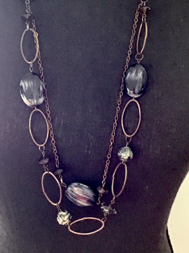 Multi-Strand Brown TONE Chain Multi Tone Bead Necklace