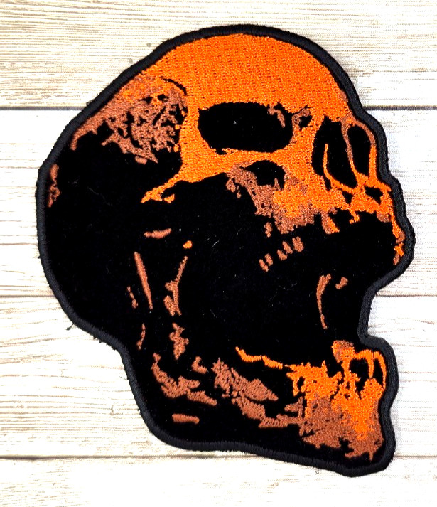 Screaming Orange Skull Iron On Embroidered Large Patch 4"x5"