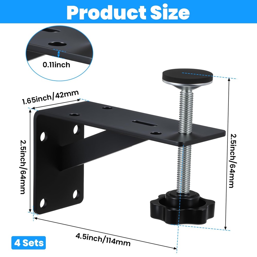 4PCS Black Undermount Sink Brackets, Adjustable Undermount Sink Support