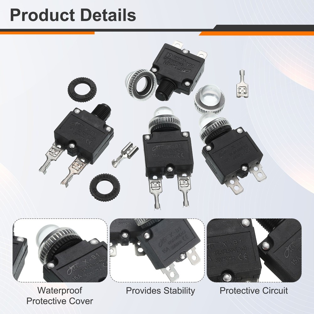 2 Pack X-B1 10Amp Circuit Breakers Manual Reset Push Button Overload Protector