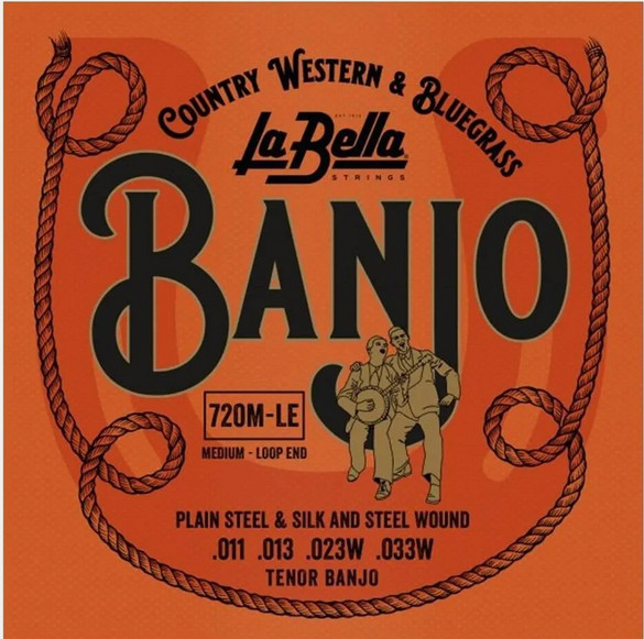 LABELLA TENOR 4-STRING BANJO STRING SET SILK & STEEL WND LOOP END MEDIUM 720M-LE