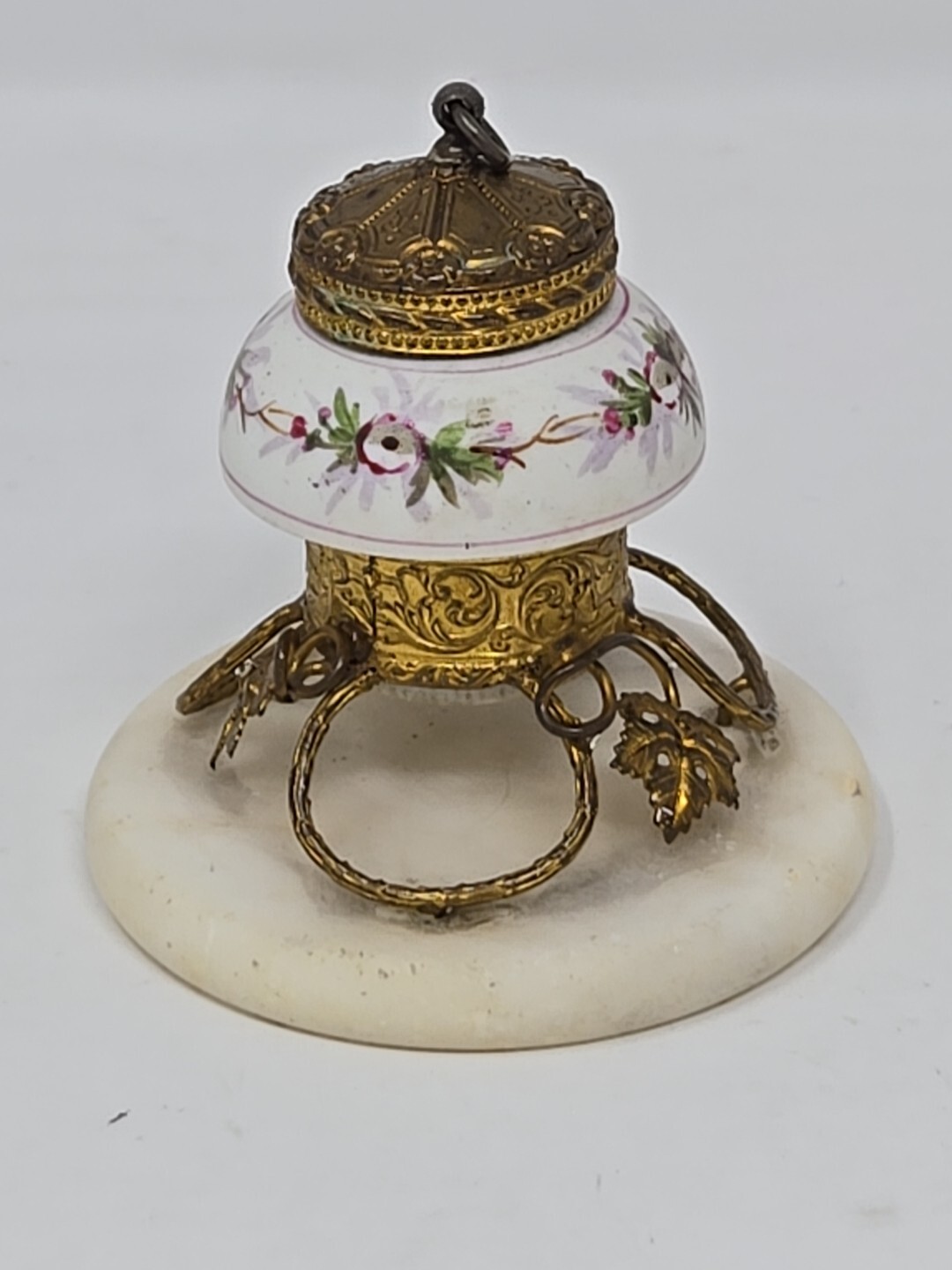 19th Century Marble, Porcelain & Brass French Made Inkwell