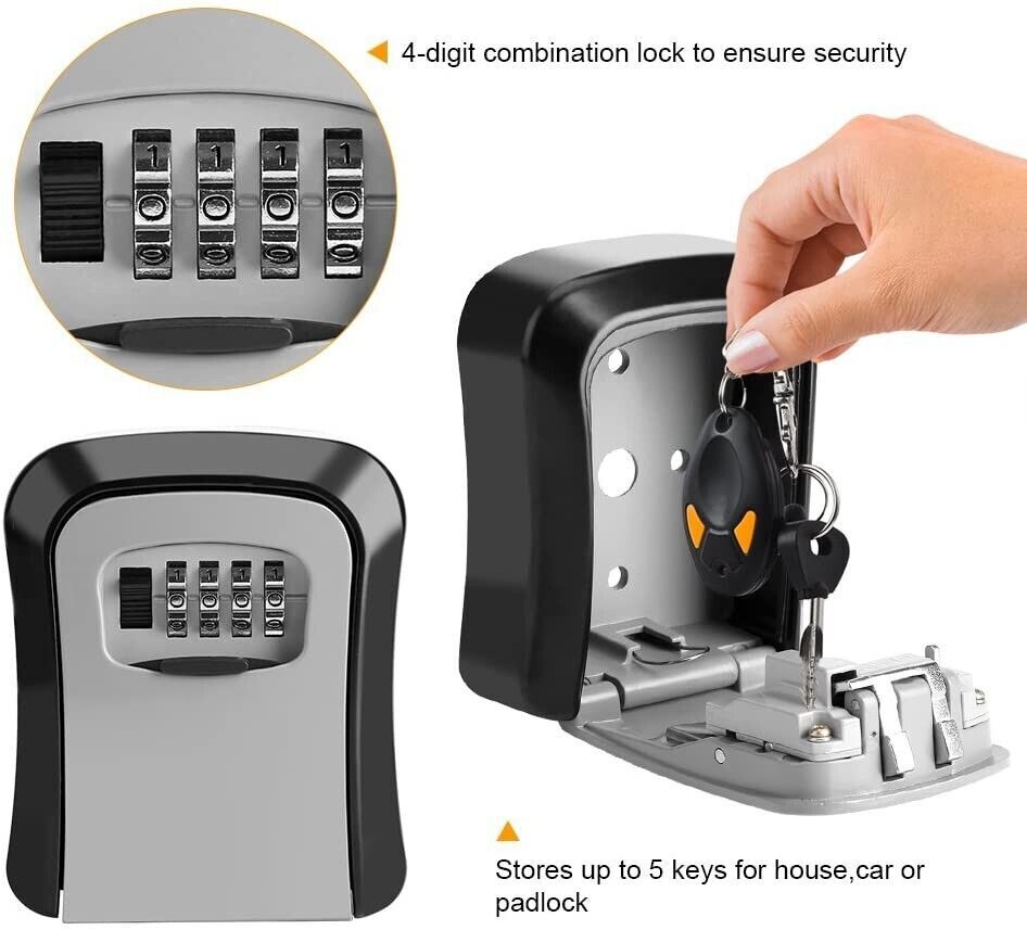 4 Digit Key Safe Lock Box Combination Wall Mount Security Storage Case Organizer