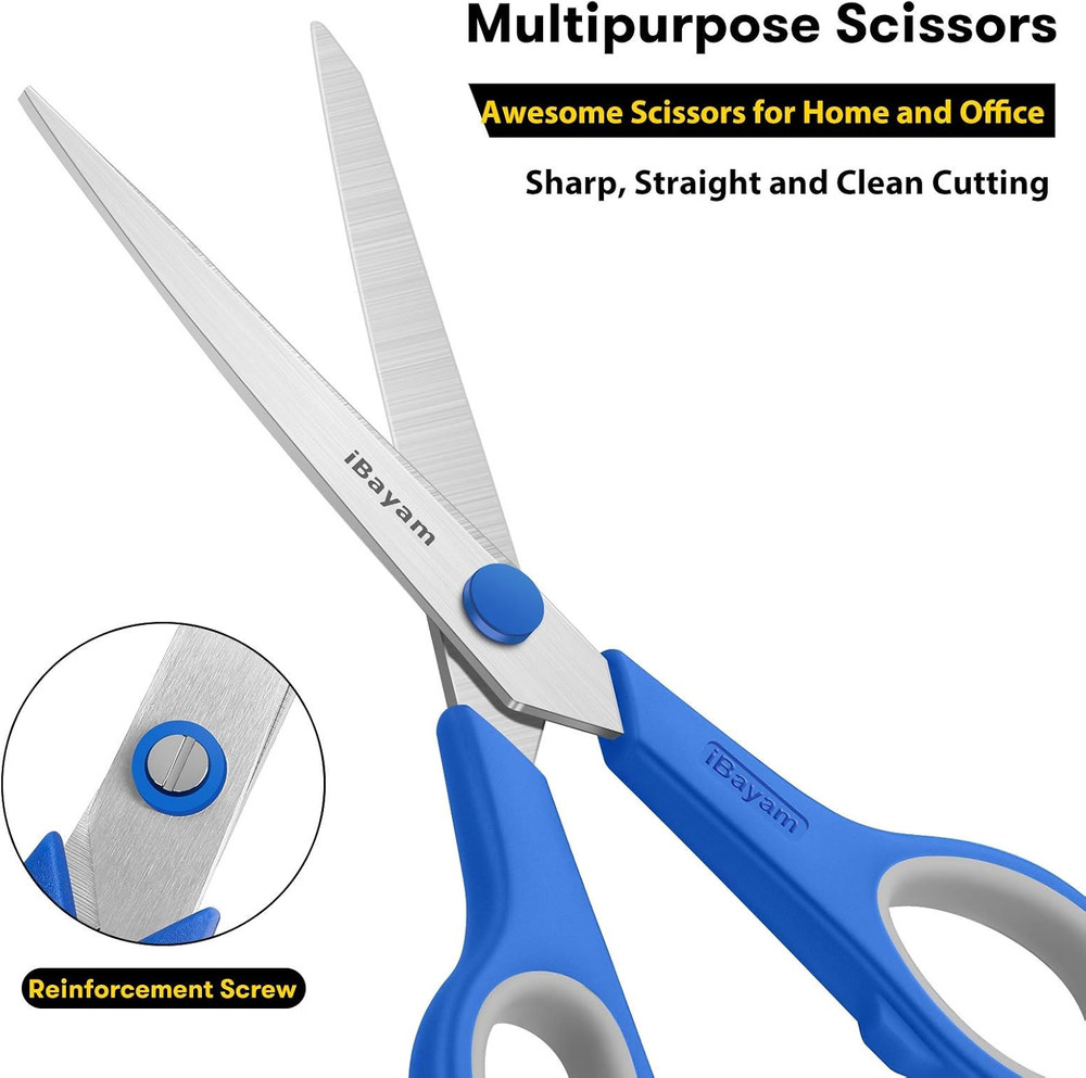 Scissors, 8" All Purpose Scissors Bulk 3-Pack, Ultra Sharp 2.5Mm Thick Blade Sh