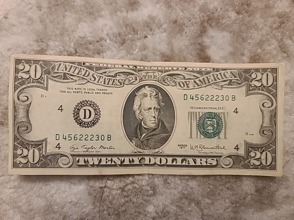 1977 $20 OFFSET/MISALIGNED ERROR FEDERAL RESERVE NOTE