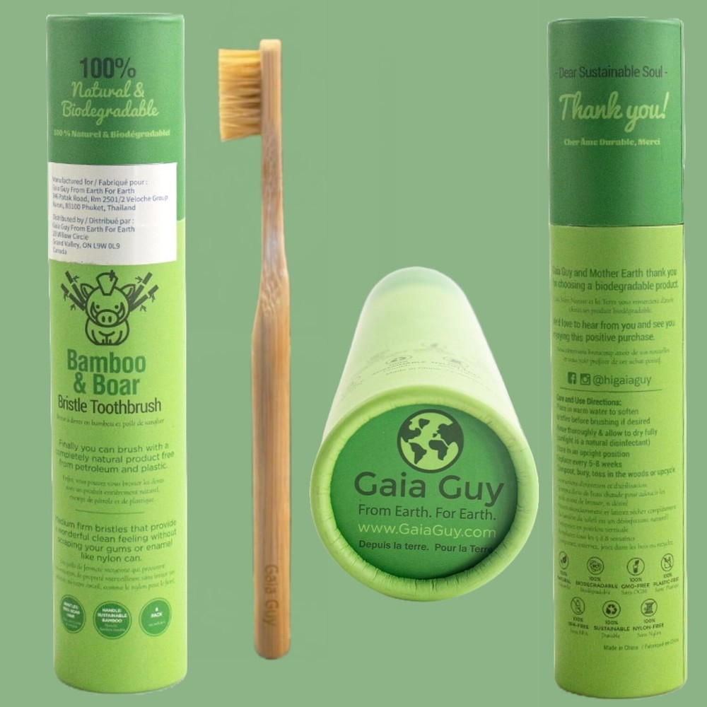Guy Natural Bristle Bamboo Toothbrush 6Pack Compostable Biodegradable Zero Waste