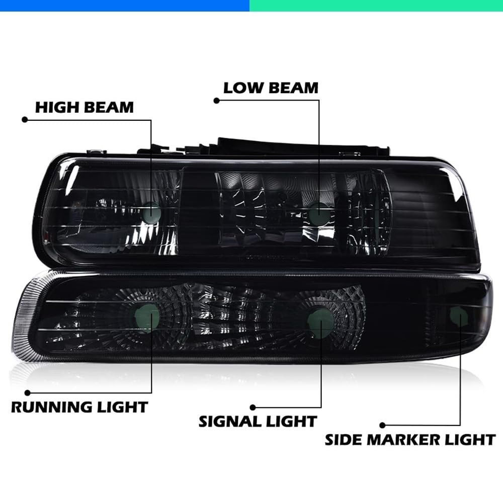 Headlights Assembly, Compatible with 1999-2002 Chevy Silverado