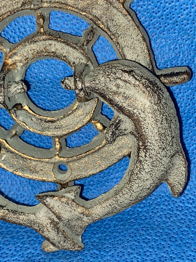 Cast Iron Dolphin Ship Wheel Door Knocker