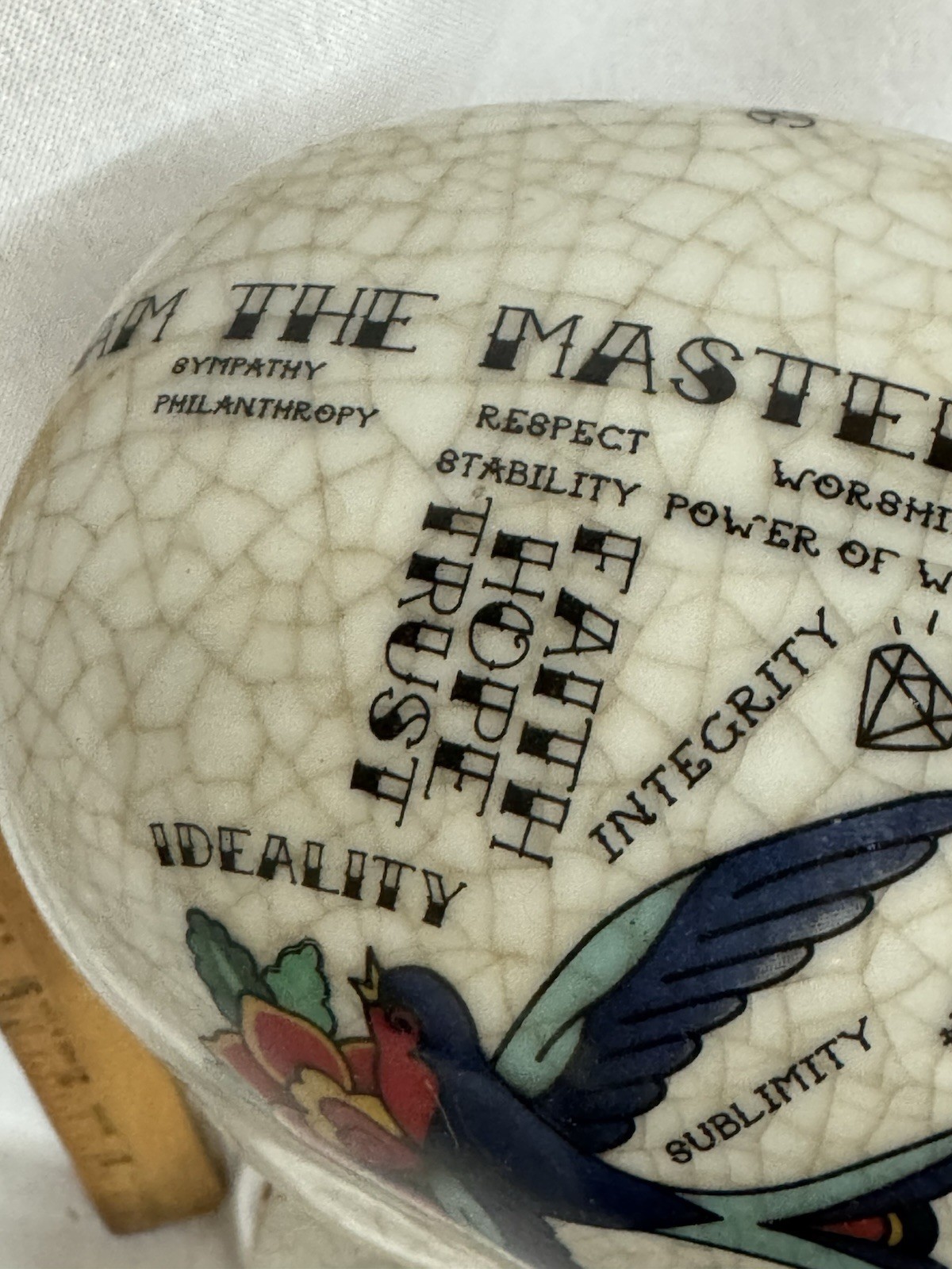 Tattooed Phrenology Head Bust Three Hands Corp Crackle Glazed