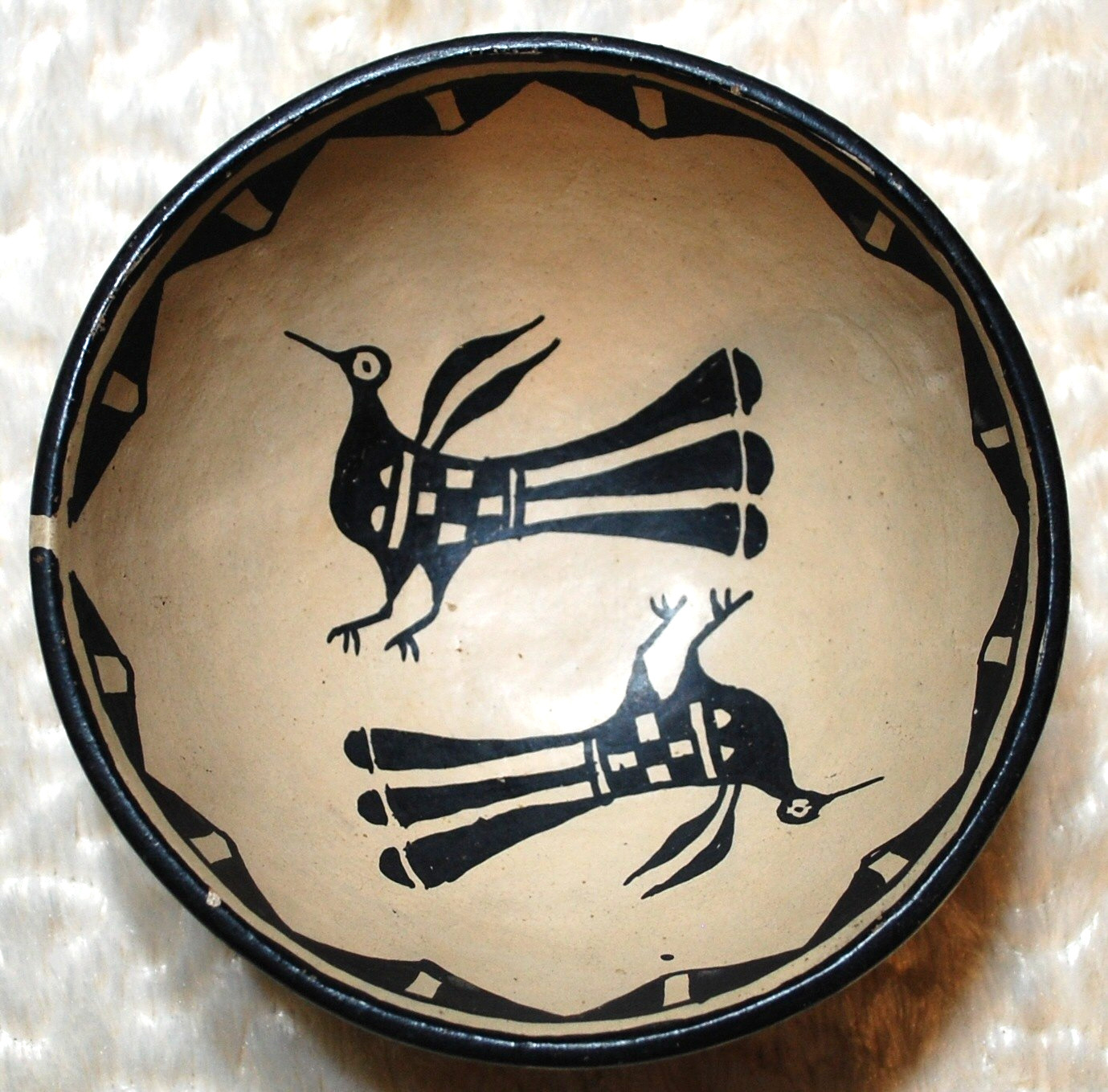 Early Cochiti Pottery Bowl with two beautiful painted Birds-ca. 1920-1930's