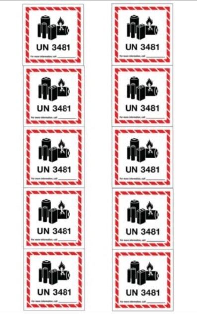 UN3481 Lithium Ion Battery Shipping Labels Stickers Lot of 10 3X4 inch Free Ship