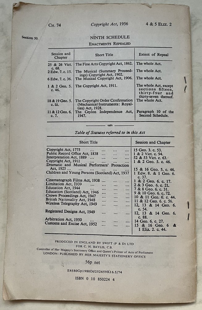 Copyright Act, 1956 4&5 Eliz. 2 Ch. 74