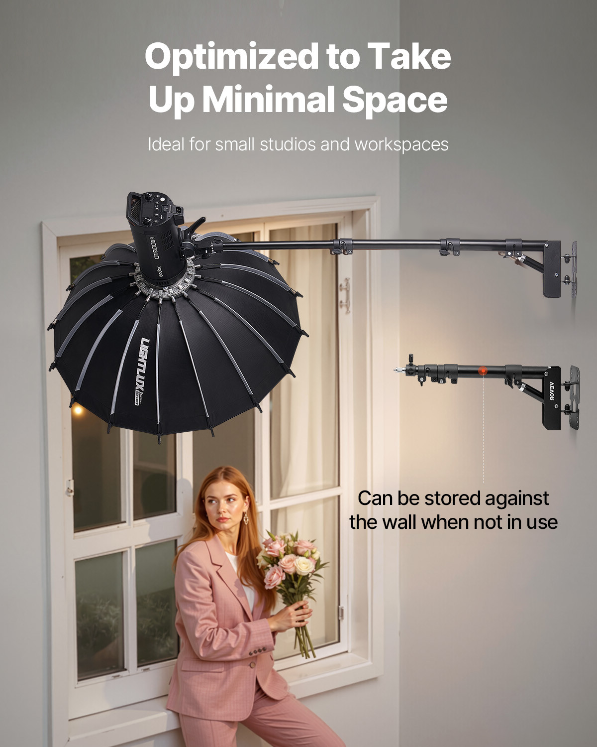 VEVOR Wall Mount Triangle Boom Arm Light Stand 39.37 in Ring Light Support