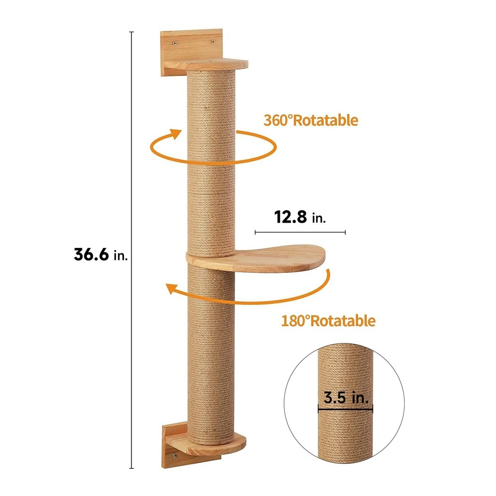 Cat Activity Tree with Scratching Posts, Wall Mounted Jute Scratcher Pine Ham...