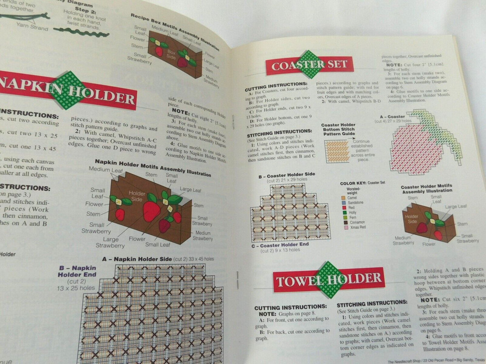 Plastic Canvas Pattern "Sassy Strawberries" Recipe Box, Coasters, Frame +