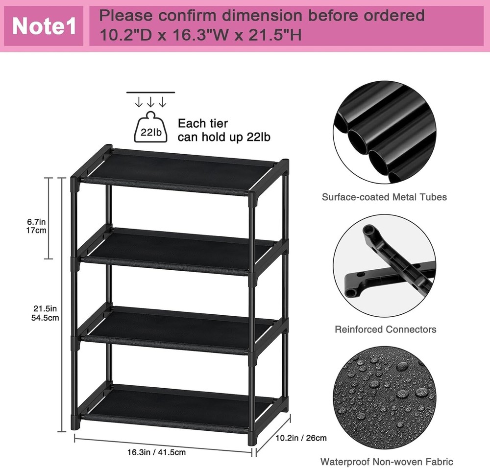 Shoe Rack 4 Tier Extra Small 16.3" Wide