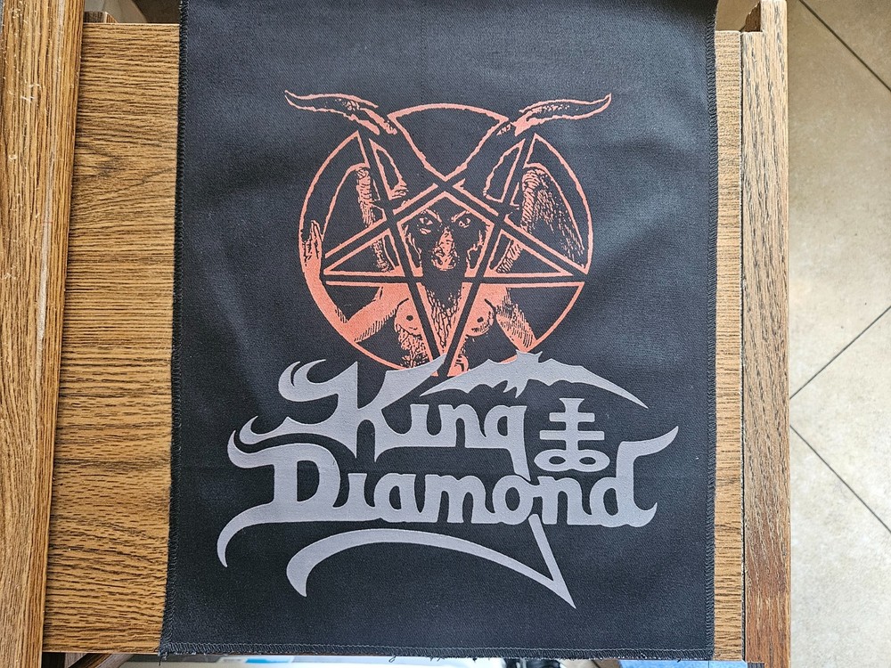 KING DIAMOND + LOGO # 2, CANVAS SCREEN PRINTED LARGE BACK PATCH