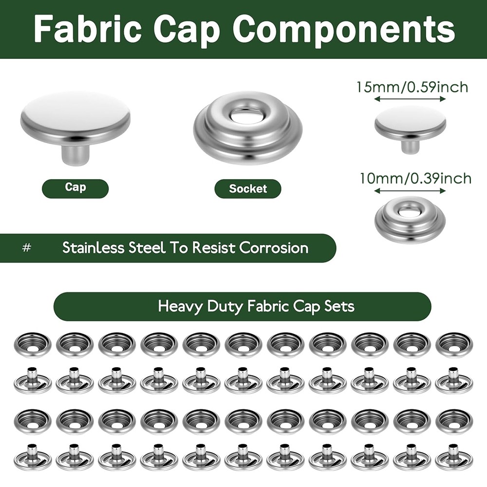 120pc Stainless Steel Fastener Snap Press Stud Cap BUTTON Marine Boat Canvas Set