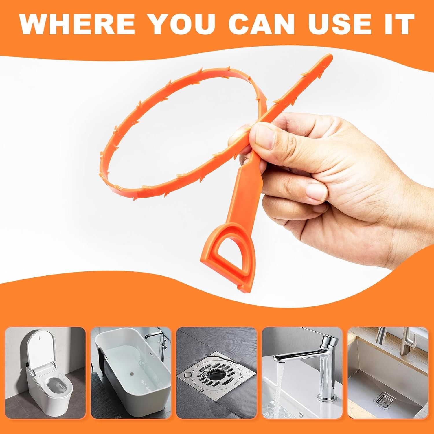 Drain Hair Cather 5 pcs 20 Inch Drain Snake Shower Drain Hair Trap Clog Remover