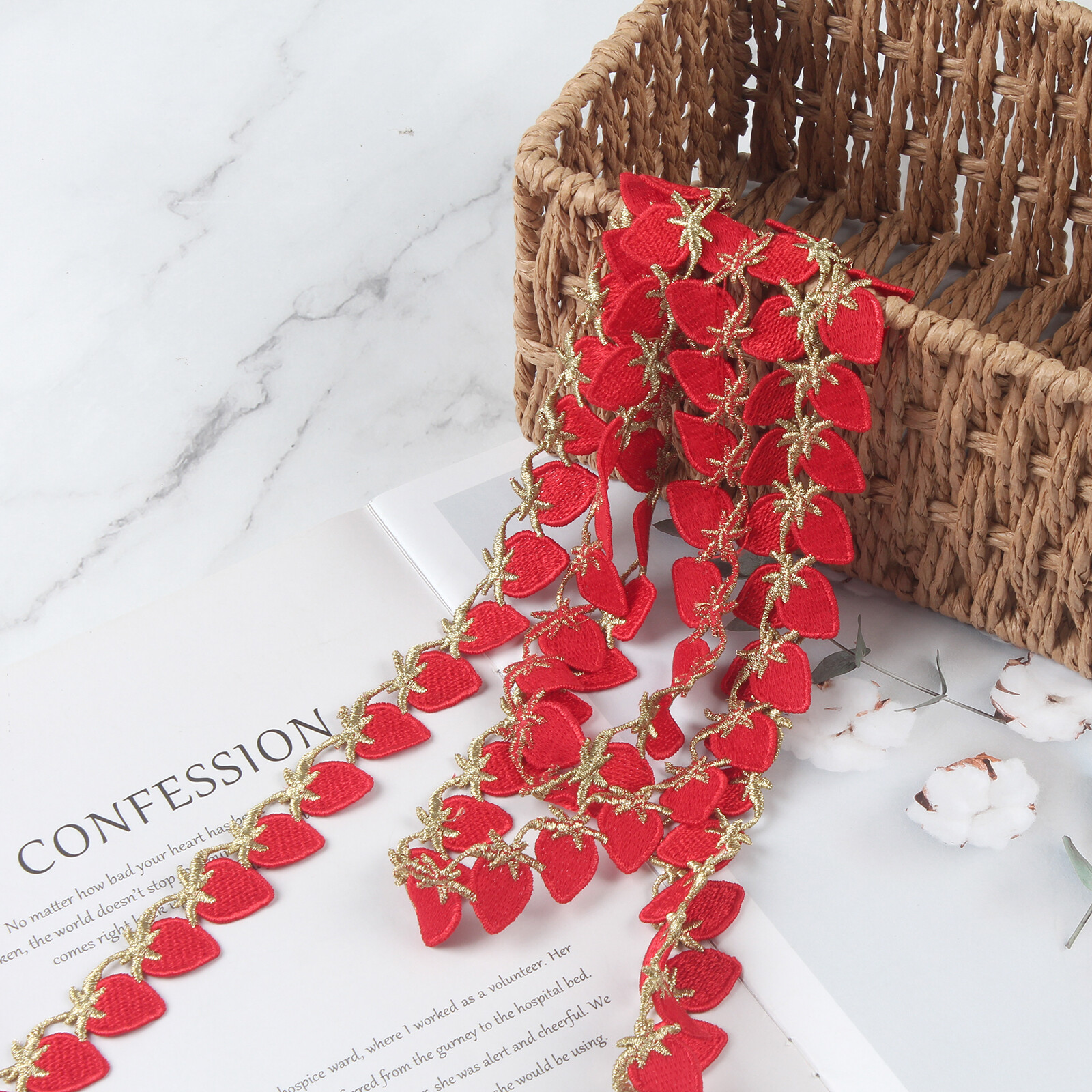 5 Yards Strawberries Shaped Embroidered Lace Trim Ribbon