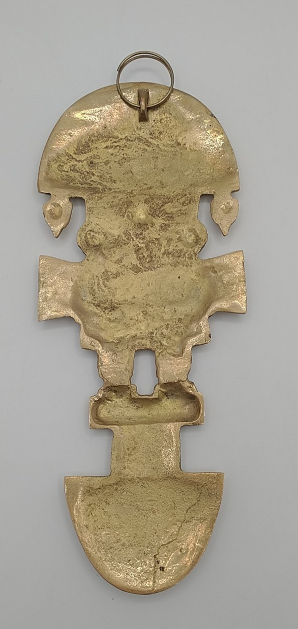 Vtg Brass Peru Peruvian Inca Tumi Ceremonial Hanging Wall Art Blue Rhinestones