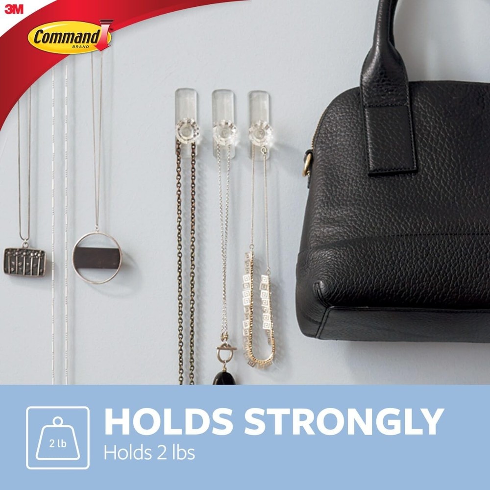 Command Medium Crystal Hook, Holds up to 2 lb, 2 Wall Medium, Transparent