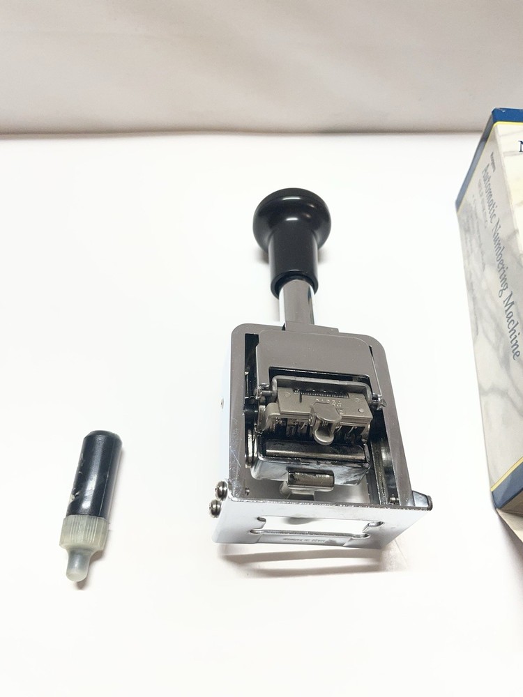 Automatic Numbering Machine Self Inking 6 Brass Wheels 7 Actions With Ink