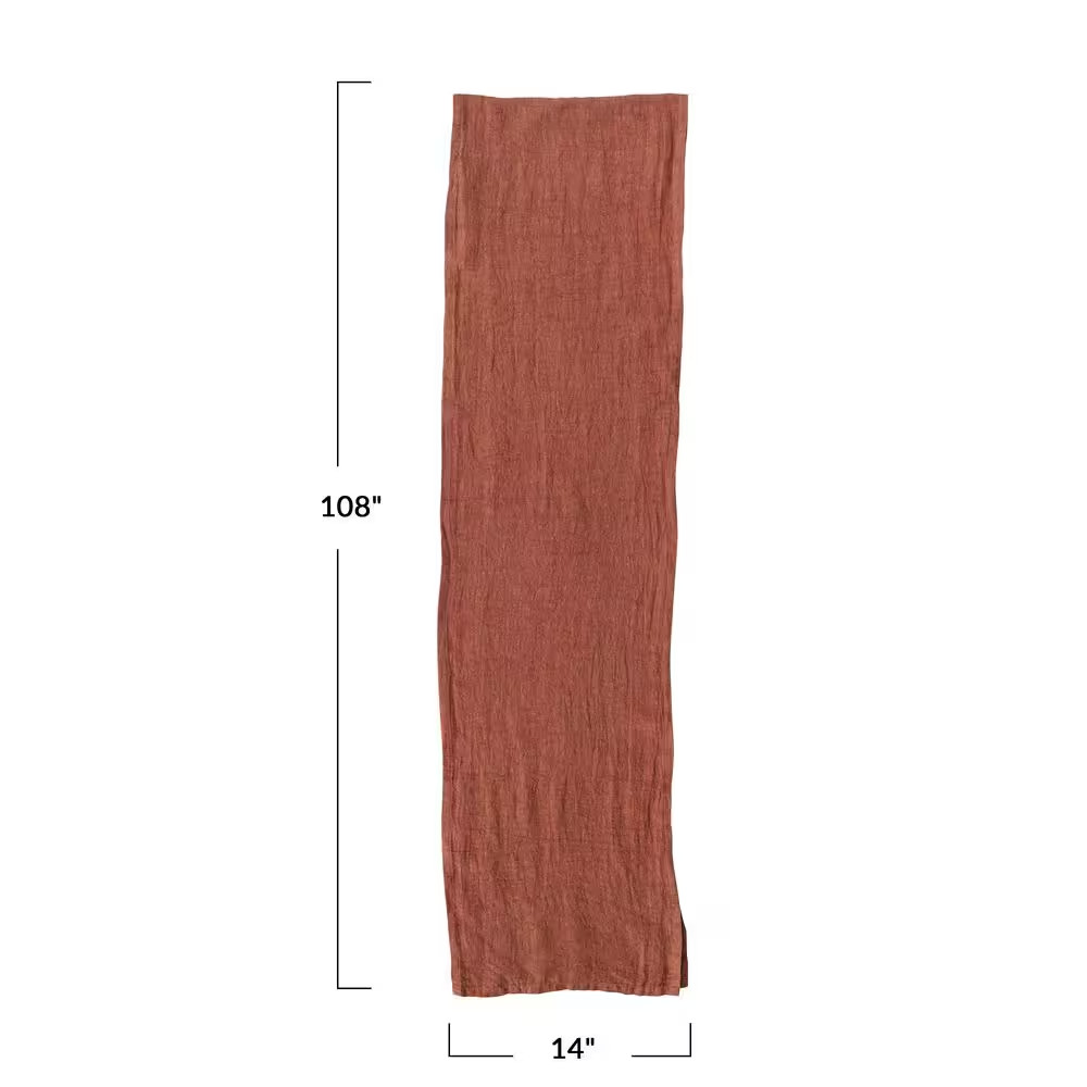 14 In. W X 108 In. L Orange Rust Solid Stonewashed Linen Table Runner