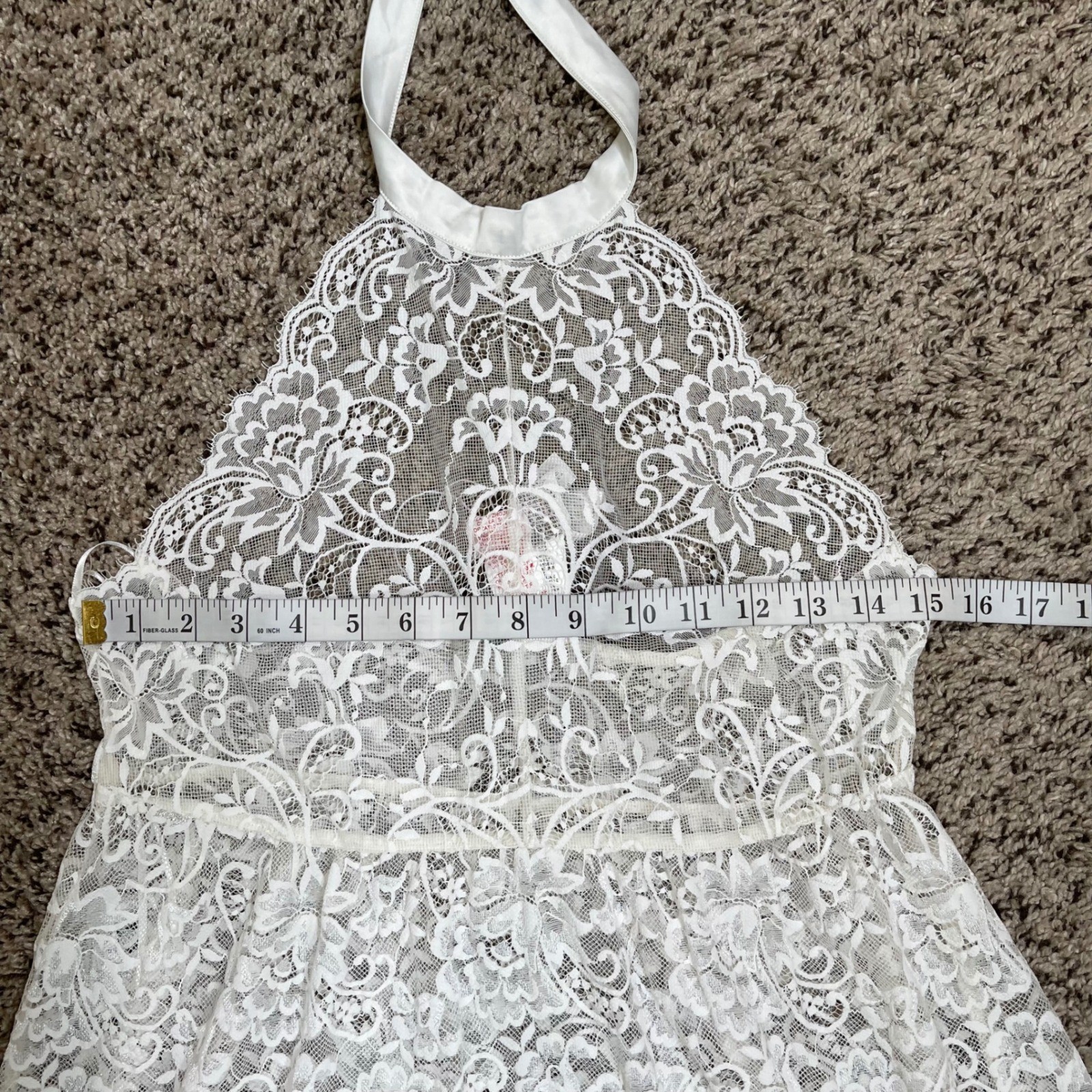 Intimissimi White Sheer Floral Lace Halter Chemise Lingerie L Ribbon Bow