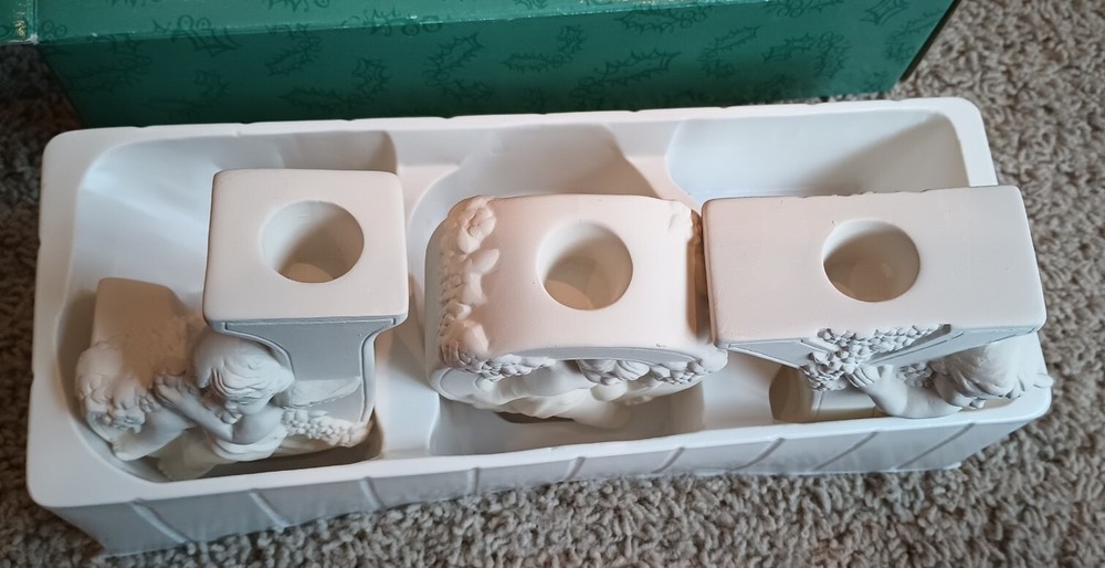 JOY and cherubs Ceramic Candle Holders NIB